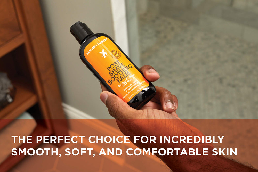 Van Der Hagen post-shave soothing balm tea tree cooling for refreshed skin.