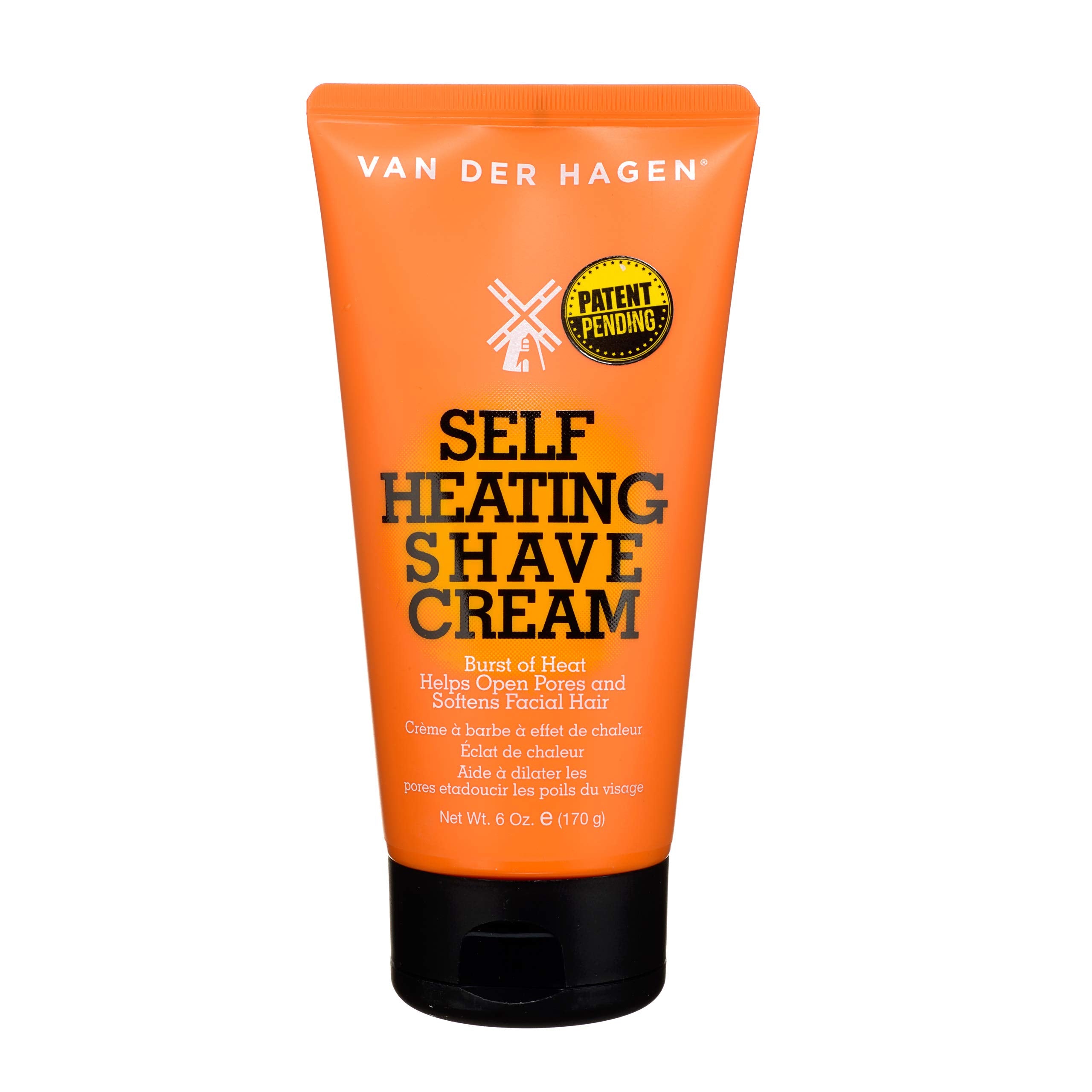 Van Der Hagen Self-Heating Shave Cream bottle ready for a warm, soothing shave routine.