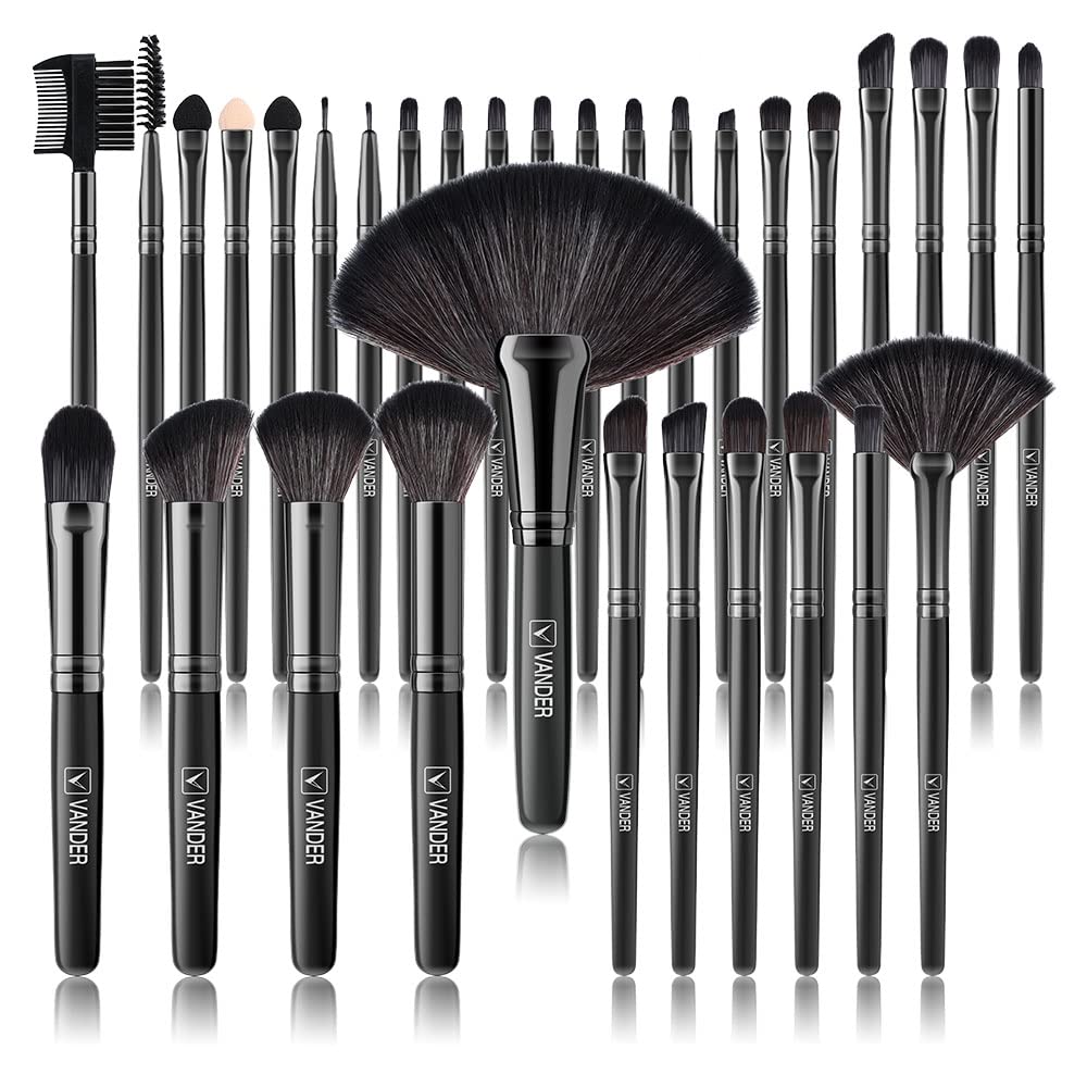Vander 32pc makeup brush set with eye and face brushes for complete looks.