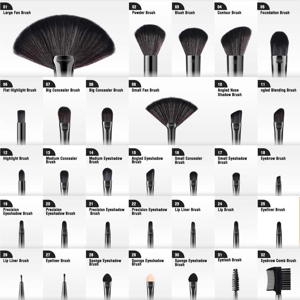 Vander makeup brush set features soft synthetic bristles for smooth, lint-free application.