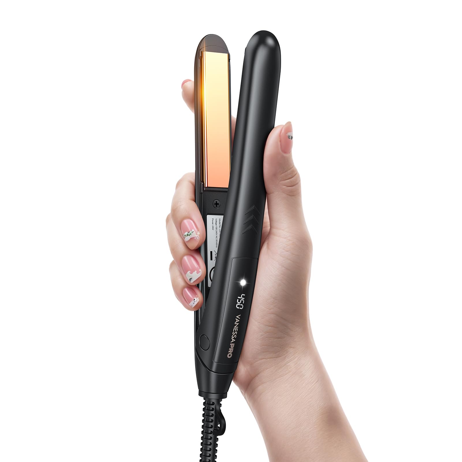 VANESSA PRO Mini Flat Iron compact and durable in-hand use-case for on-the-go styling.