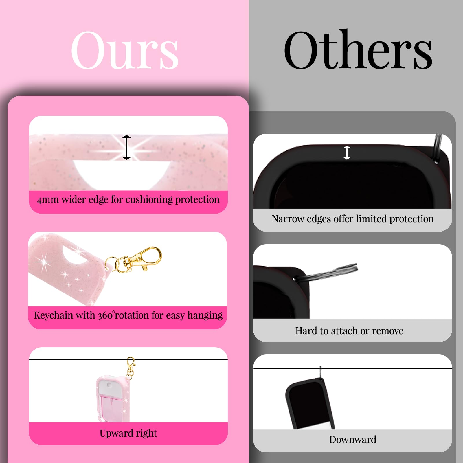 Vanest pink glitter hue adds personality while keeping Touchland bottles protected.