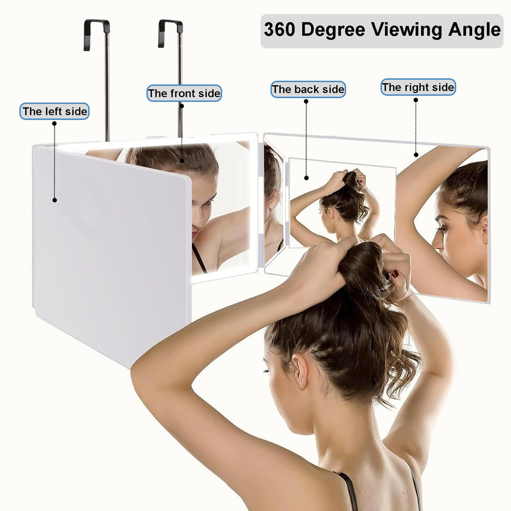 Vanexiss rechargeable 3-way mirror folded-trifold promotes compact storage and easy travel grooming.