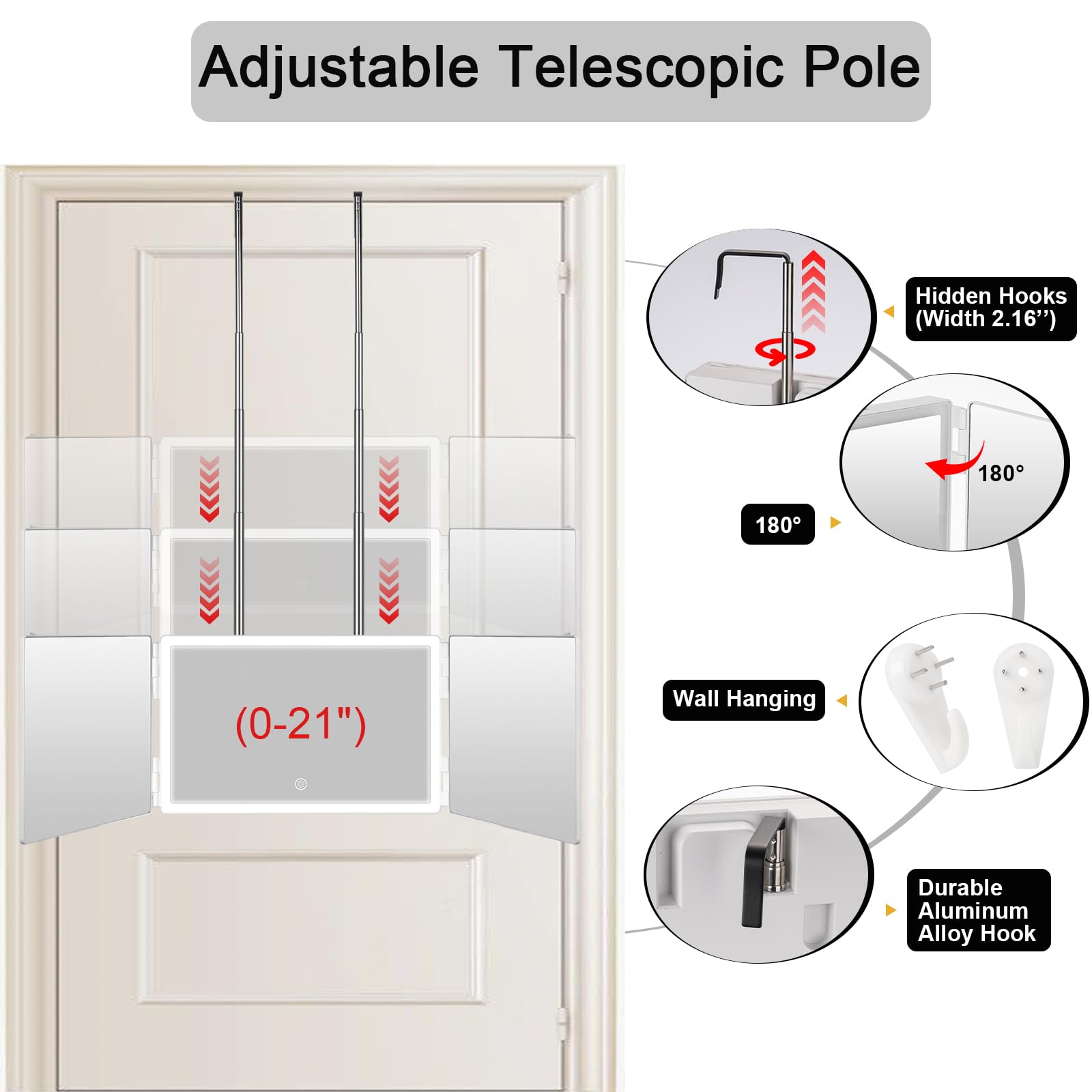 Vanexiss rechargeable 3-way mirror side view showing foldable panels and ergonomic setup.