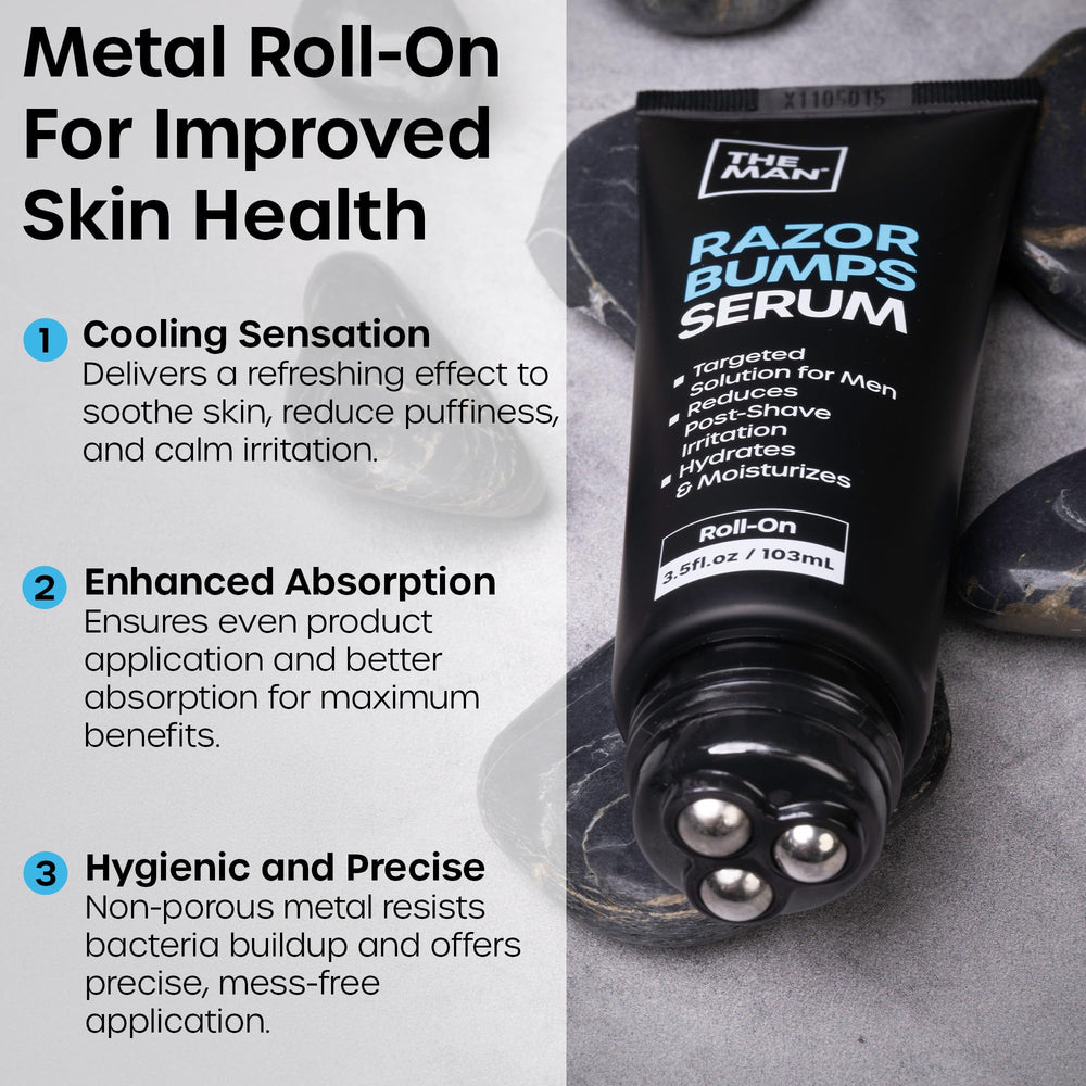 Vanibiss The Man Razor Bumps Serum application spot image shows precise post-shave care.