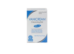 Vanicream cleansing bar on bathroom shelf demonstrates daily use for face, hands, and body.