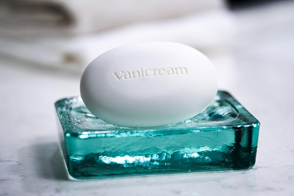 Vanicream Cleansing Bar used on face, hands and body for routine cleansing.