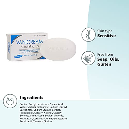 Vanicream Cleansing Bar creates rich lather for gentle face, hand, and body cleansing.