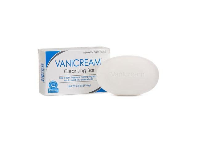Vanicream cleansing bar foamy lather close-up highlights gentle cleansing for sensitive skin.