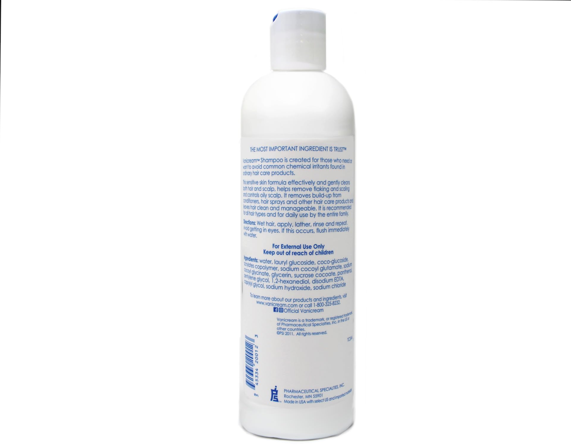 Vanicream conditioner label closeup emphasizes fragrance-free formula for sensitive scalps.