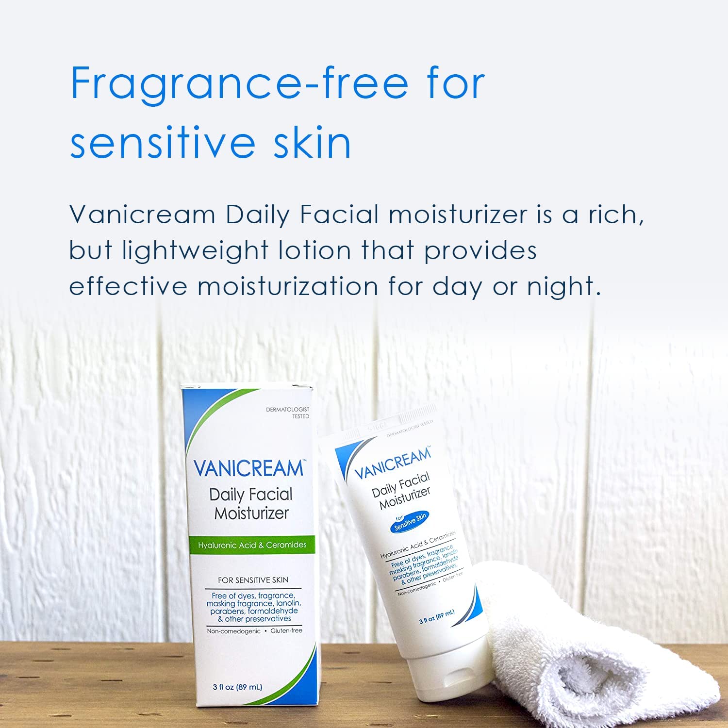 Ingredient label for Vanicream Daily Facial Moisturizer showing fragrance-free formula.