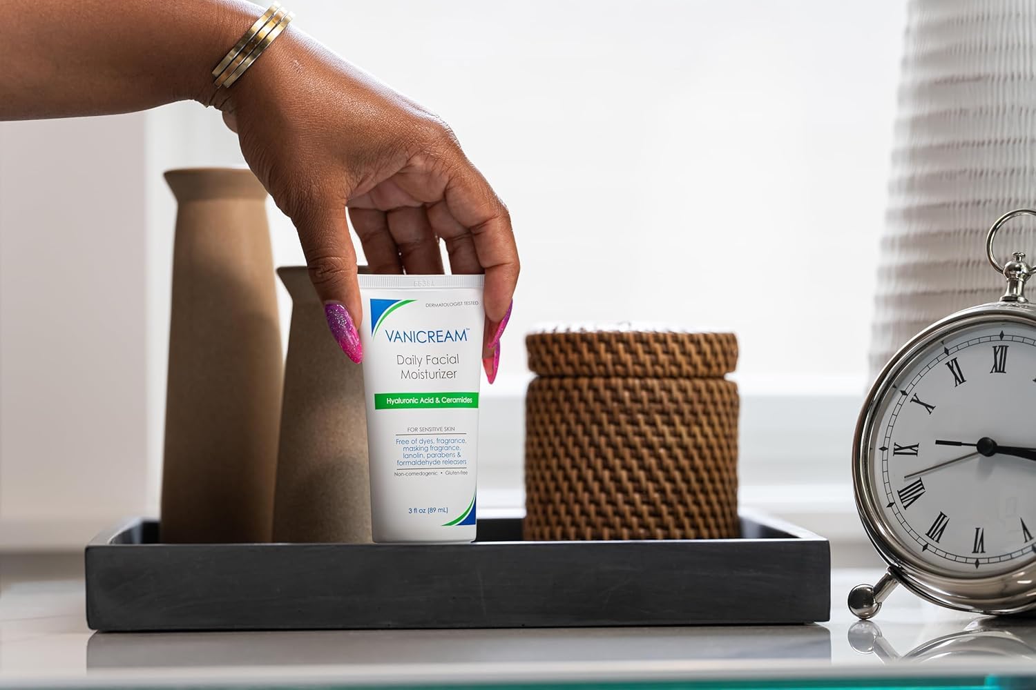 Closeup of skin with Vanicream moisturizer supporting the skin barrier.