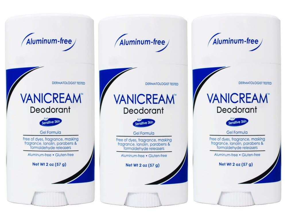 Vanicream deodorant gel application shows smooth, fragrance-free protection for sensitive underarms.