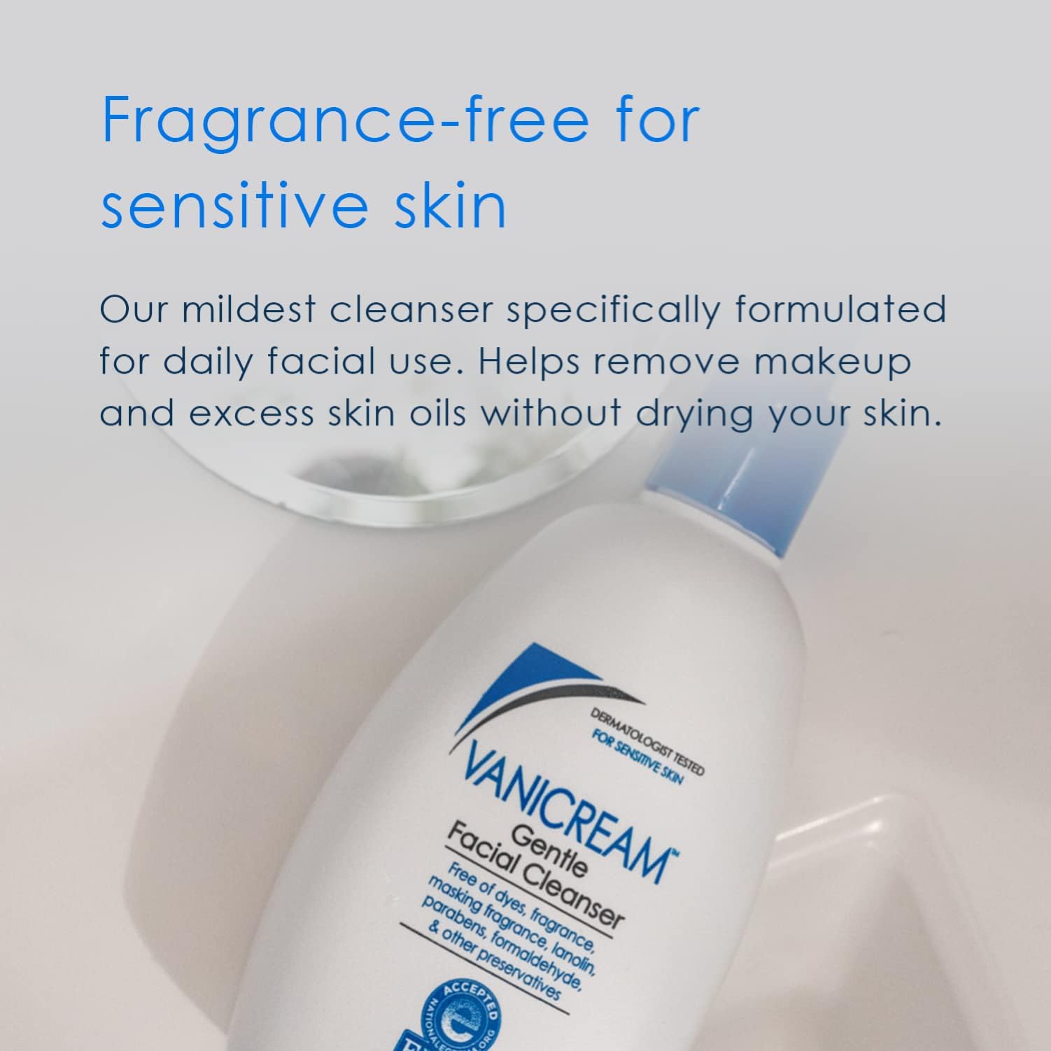 Vanicream facial cleanser rinse application demonstrates quick, refreshing cleansing for morning routines.