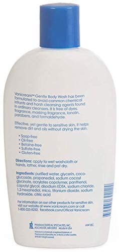 Vanicream Free and Clear body wash bottle front emphasizes soap-free, pH-balanced cleansing
