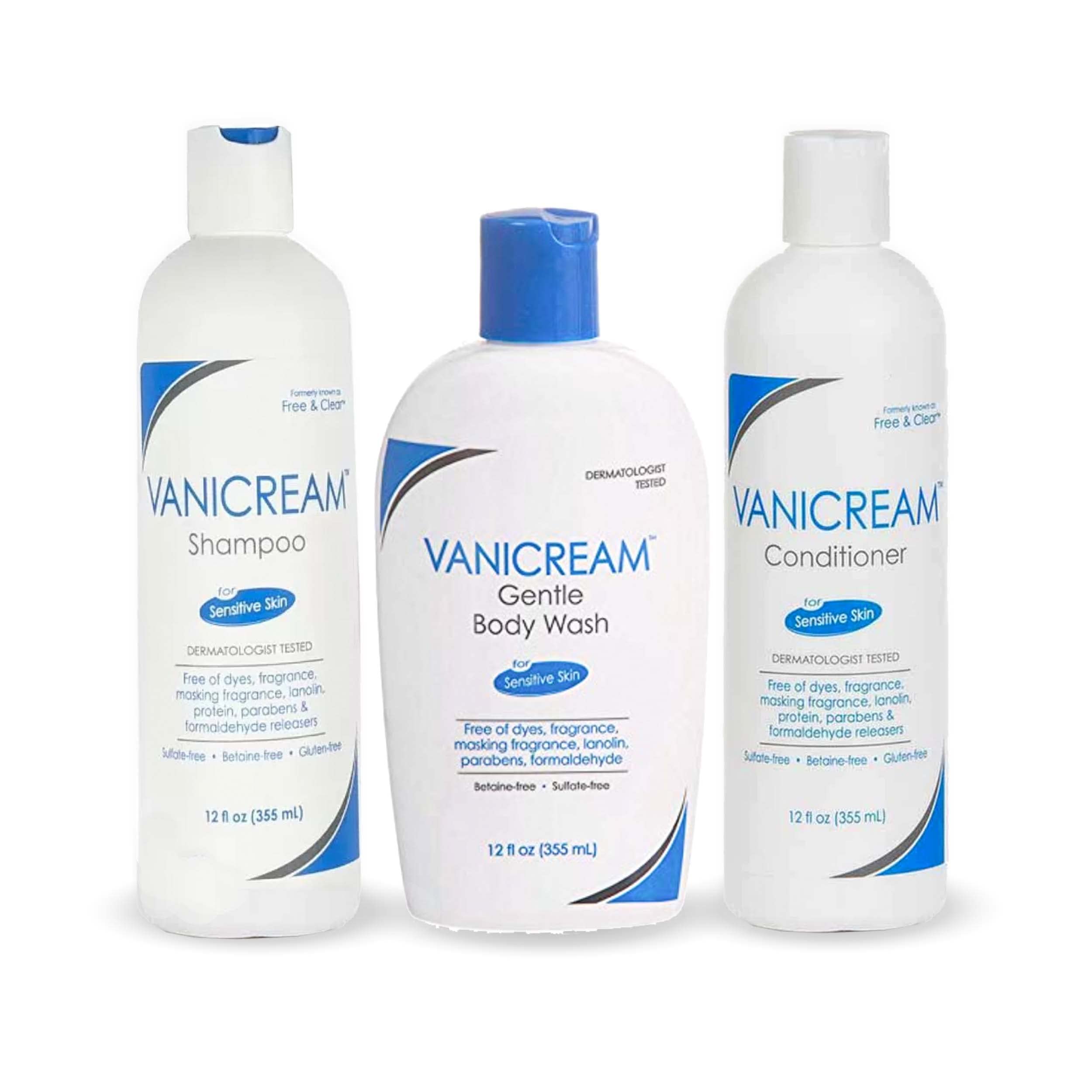 Vanicream Free and Clear shampoo bottle front view showing gentle, fragrance-free cleansing for sensitive skin