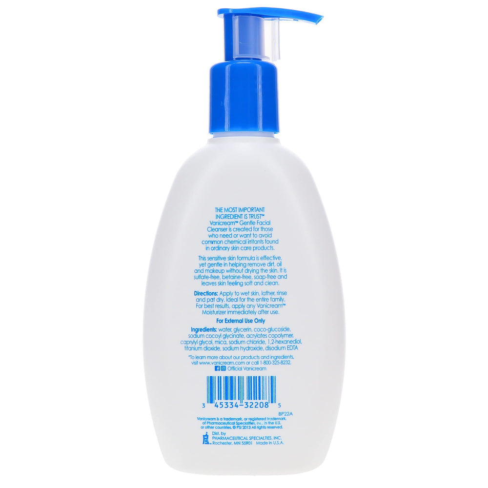 Vanicream bottle packaging side view emphasizing unscented formula for sensitive skin.