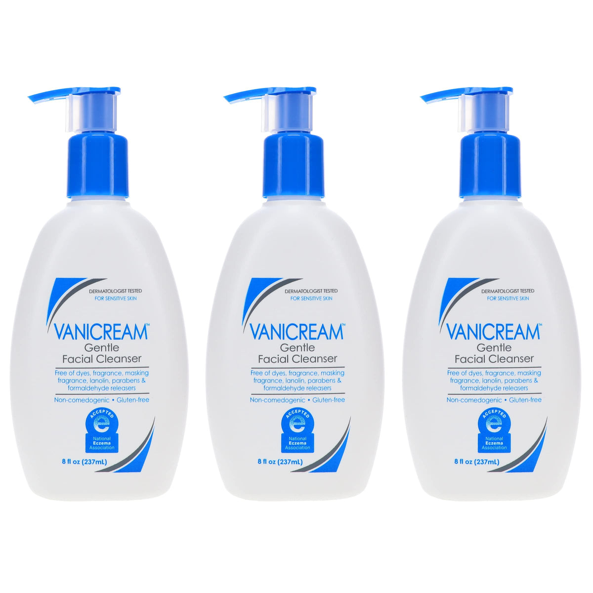 Vanicream Gentle Facial Cleanser bottle shows unscented formula for sensitive skin.