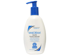 Vanicream Gentle Facial Cleanser label close-up highlighting fragrance-free, dye-free formula