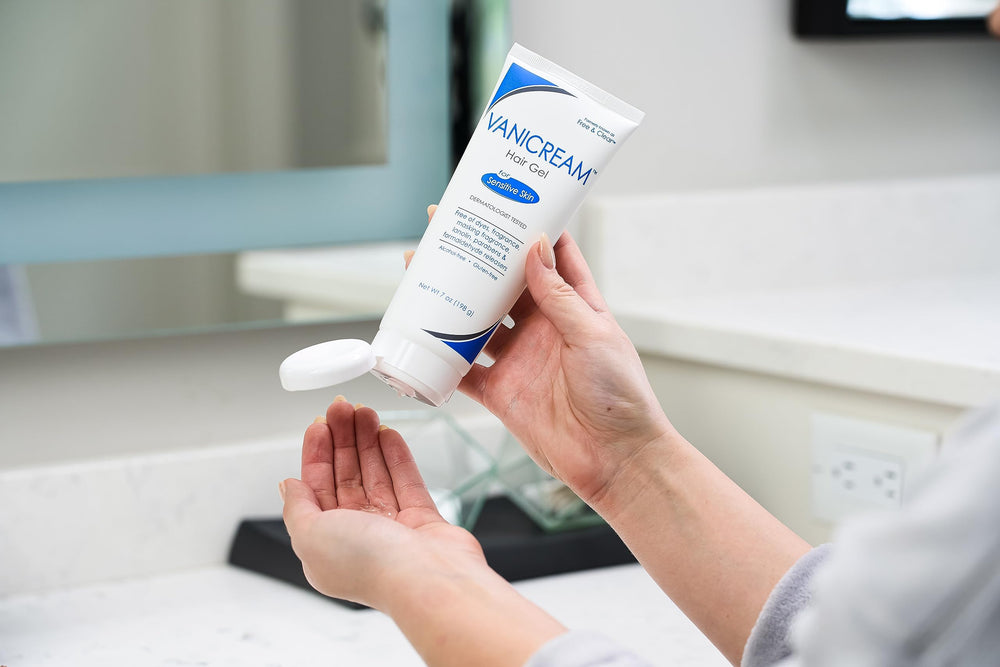 Hair after styling with Vanicream gel showing non-greasy hold and manageability.
