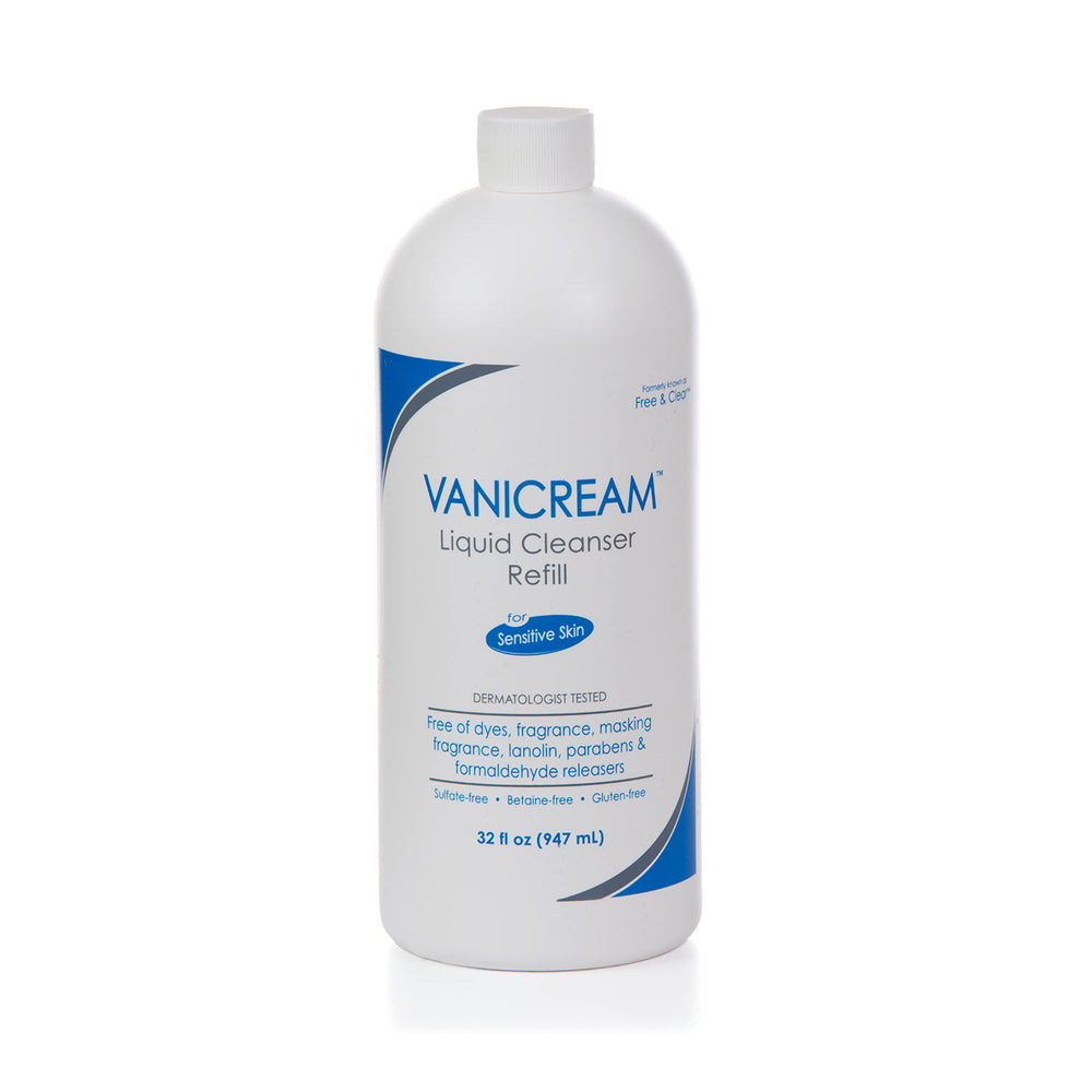 Vanicream Liquid Cleanser Refill bottle closeup for gentle daily cleansing on sensitive skin.