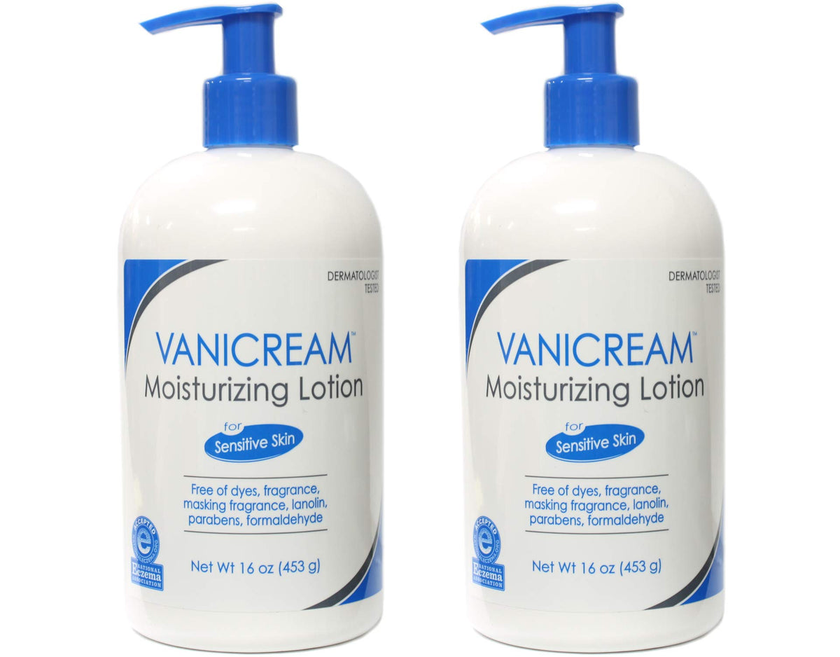 Vanicream Moisturizing Lotion 2-pack outer packaging with gentle, dye-free formula for sensitive skin