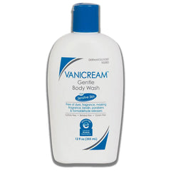 Vanicream product packaging display, free-from dyes and fragrance for sensitive skincare routines.