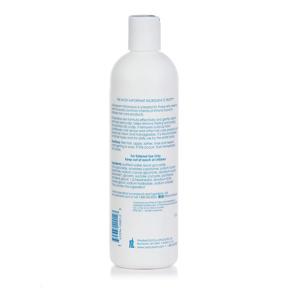 Vanicream shampoo texture pouring from bottle, showing gentle consistency
