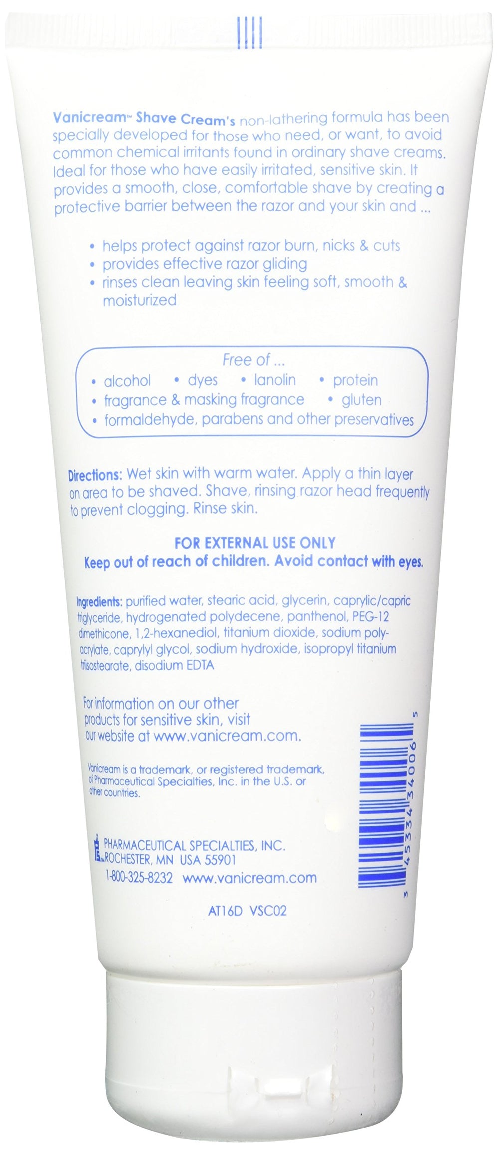 Vanicream Shave Cream non-lathering glide image highlights smooth razor passage with fewer nicks.