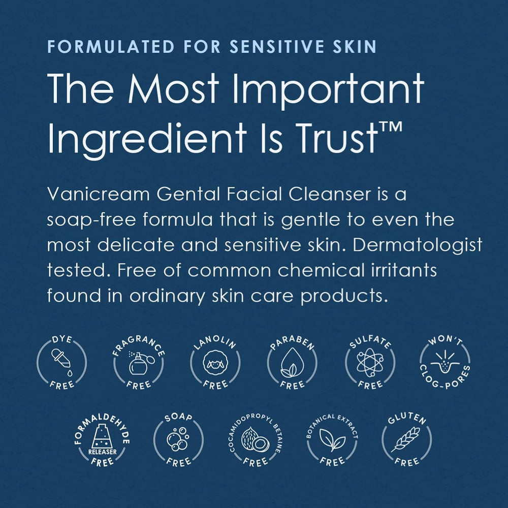 Vanicream gentle facial cleanser skin closeup with calm expression