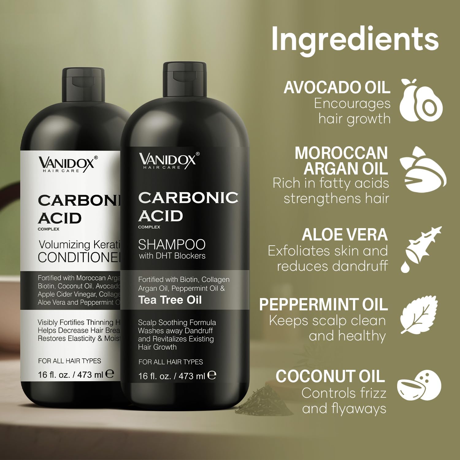 VANIDOX argan oil coconut oil blend image highlighting nourishing ingredients.