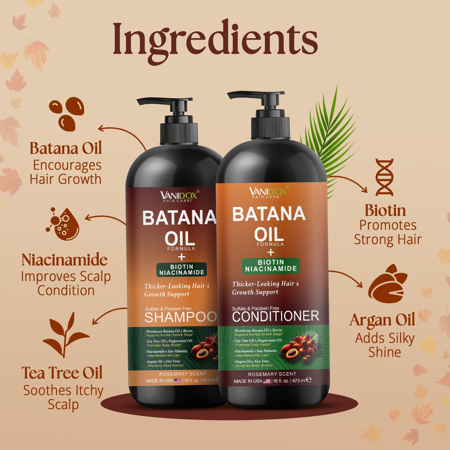 VANIDOX Batana Oil Shampoo and Conditioner set packaging view