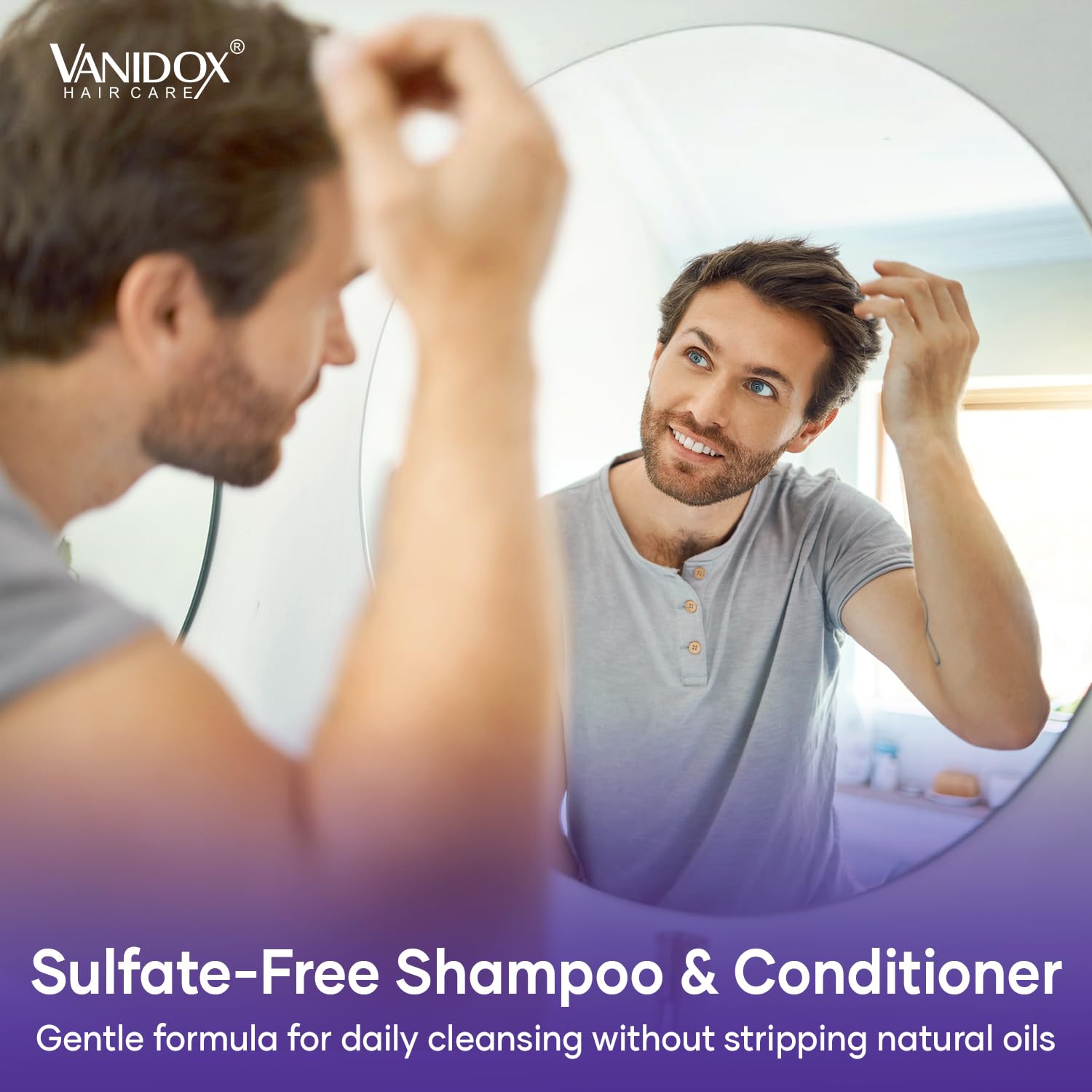 Vanidox Conditioner image highlights smooth, glossy hair after use.