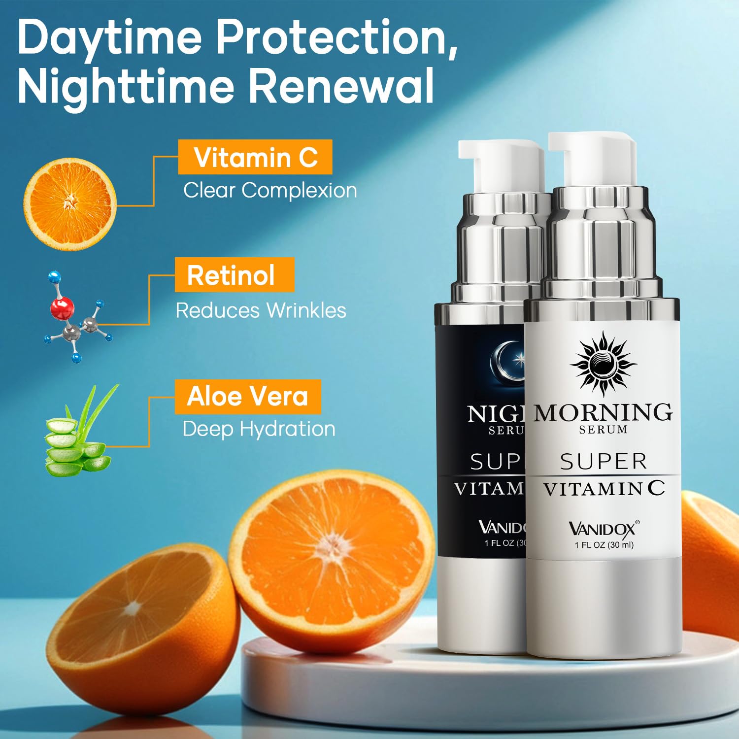 VANIDOX morning serum setup shows protective and hydrating features