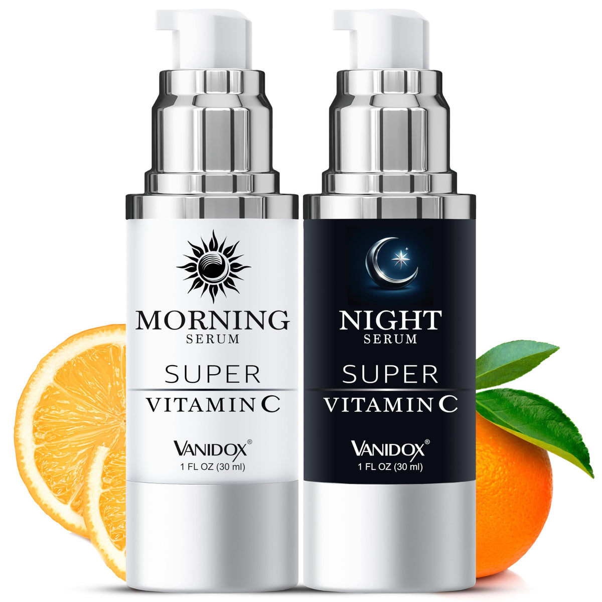 VANIDOX serum bottle closeup highlights an all-in-one formula for mature skin