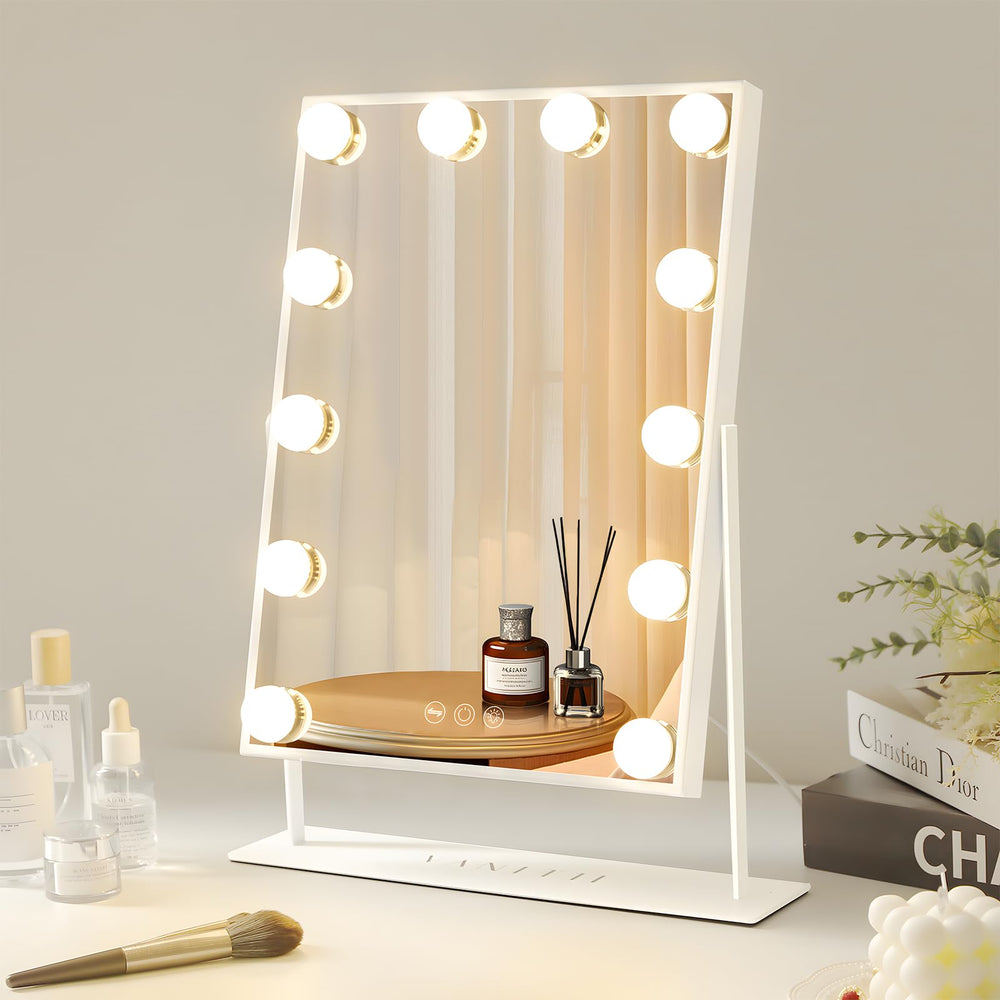 VANITII Global lighted vanity mirror top view with 12 bulbs for even makeup lighting