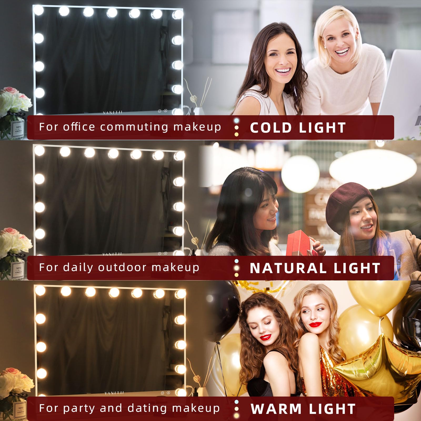 VANITII GLOBAL vanity mirror Bluetooth speaker image enabling wireless music during routine.