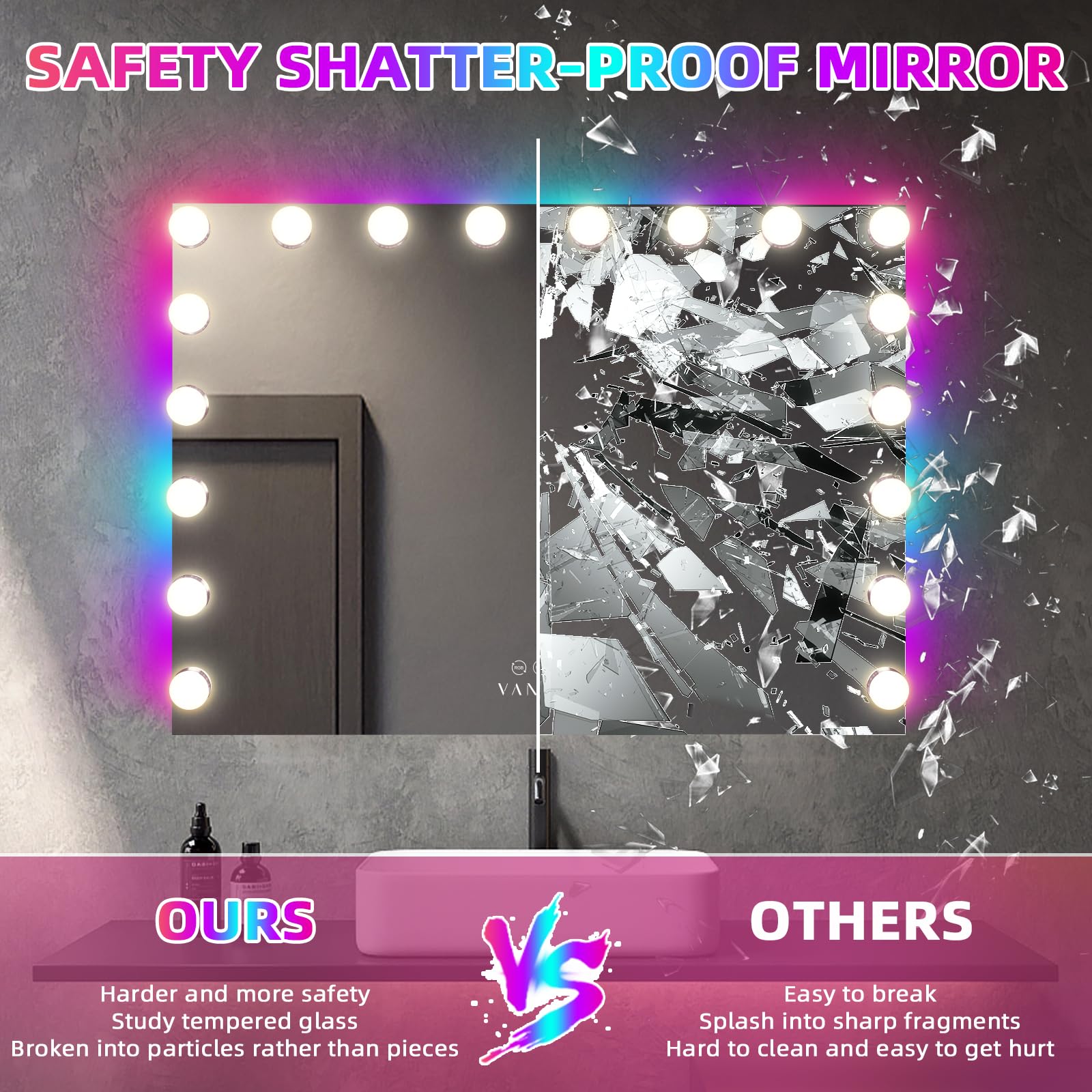 VANITII GLOBAL vanity mirror front-back light for tailored brightness during skincare