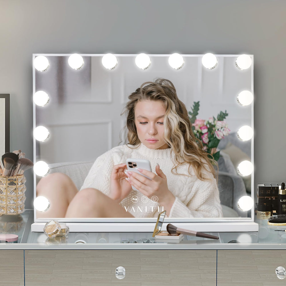VANITII large 22.8 by 18.1 inch mirror area offers expansive full-face view.