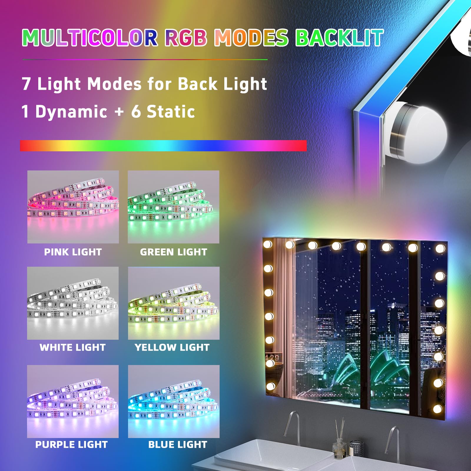 VANITII RGB backlit plus front lighting supports versatile makeup styles