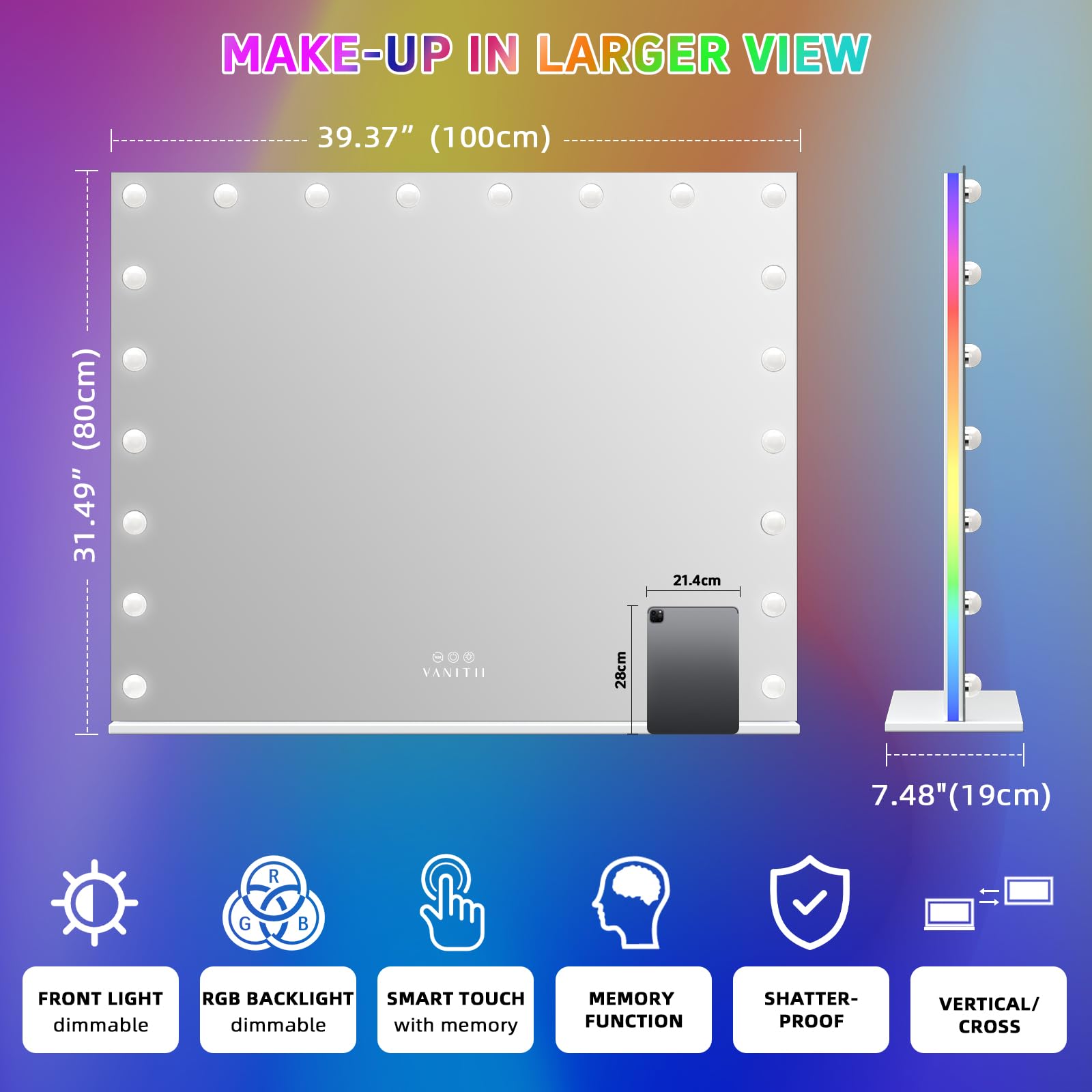 VANITII smart touch controls offer dimmable modes and quick lighting presets