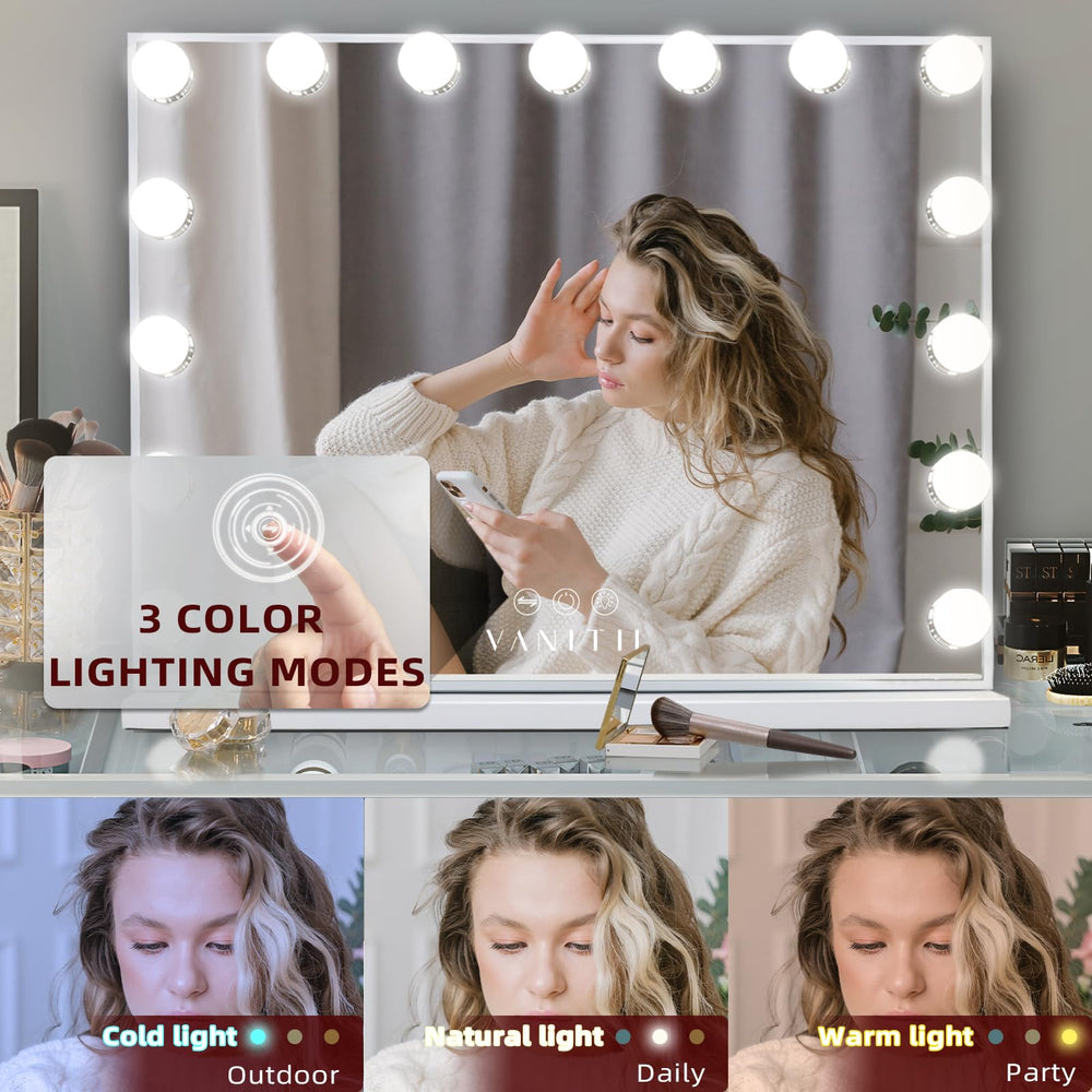 VANITII built-in USB charger on the mirror's side supports phone or tablet charging.