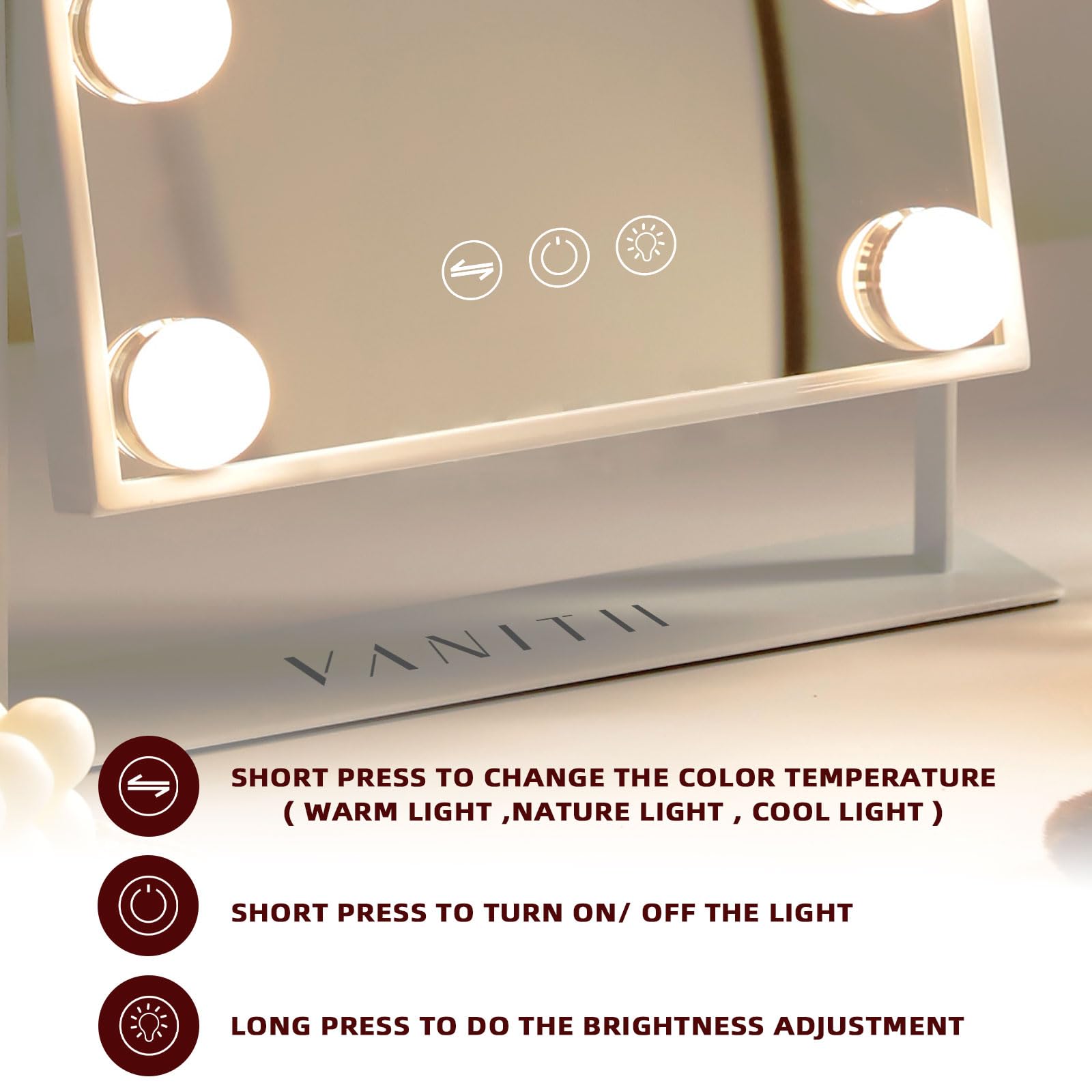 VANITII vanity mirror 360-degree rotation for flexible makeup angles