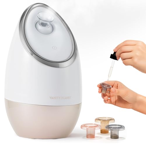 Vanity Planet Aira ionic facial steamer beige front view ready for at-home cleansing and hydration