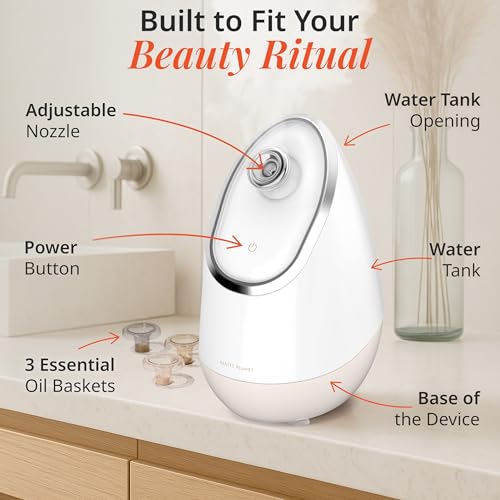 Vanity Planet Aira ionic facial steamer beige three oil baskets prevent oil mixing