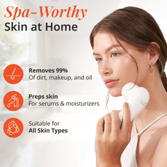 Vanity Planet Raedia cleansing head closeup showing thorough skin cleansing benefits.
