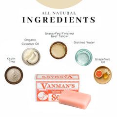 The VanMan bar soap lather demonstrates creamy cleansing for face and body.