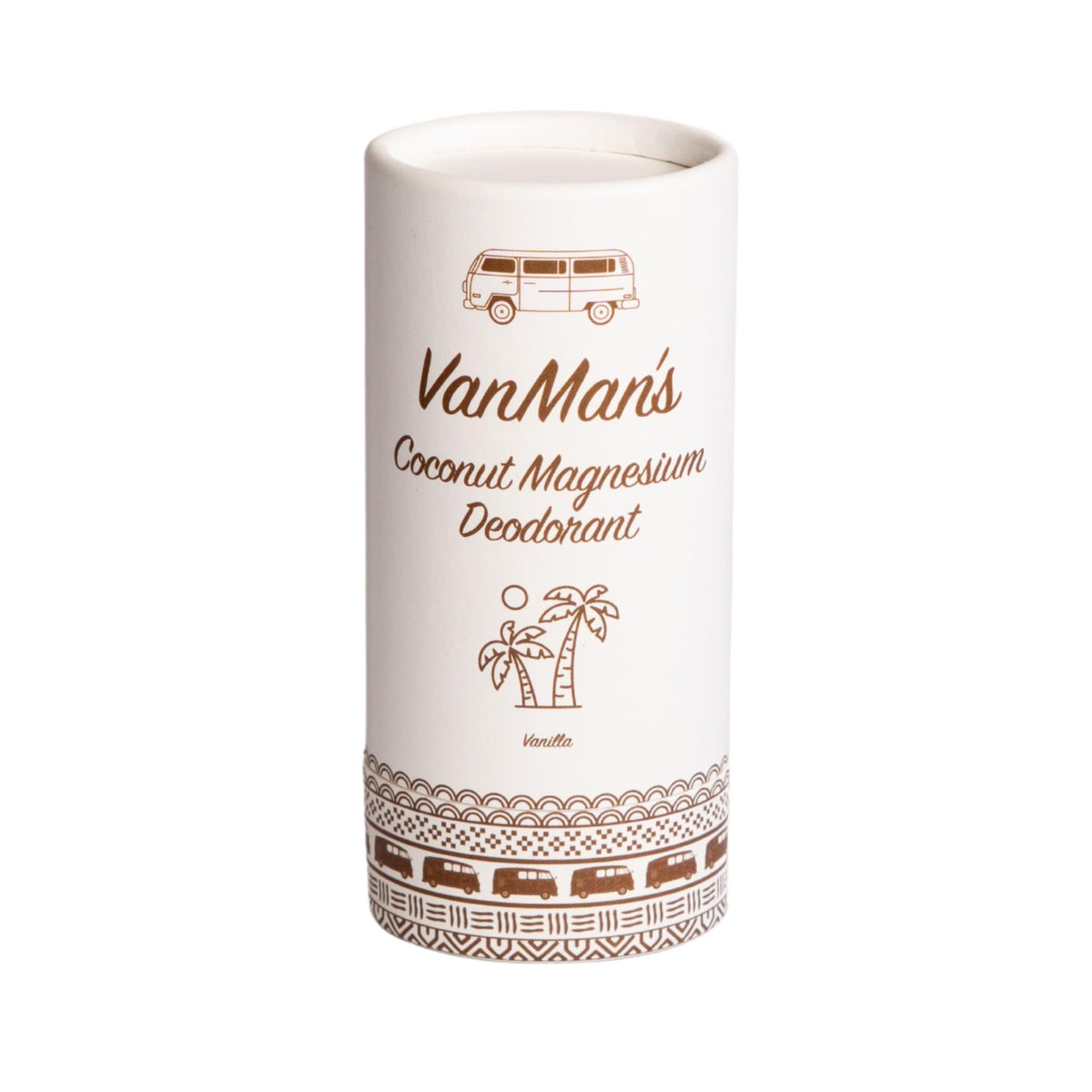 VanMan Magnesium and Vanilla Deodorant Stick product hero, aluminum-free odor protection with vanilla scent