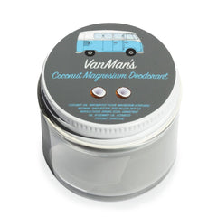 The VanMan Company vanmans-handmade-coconut-deodorant-bottle image shows travel-friendly all-day odor control.