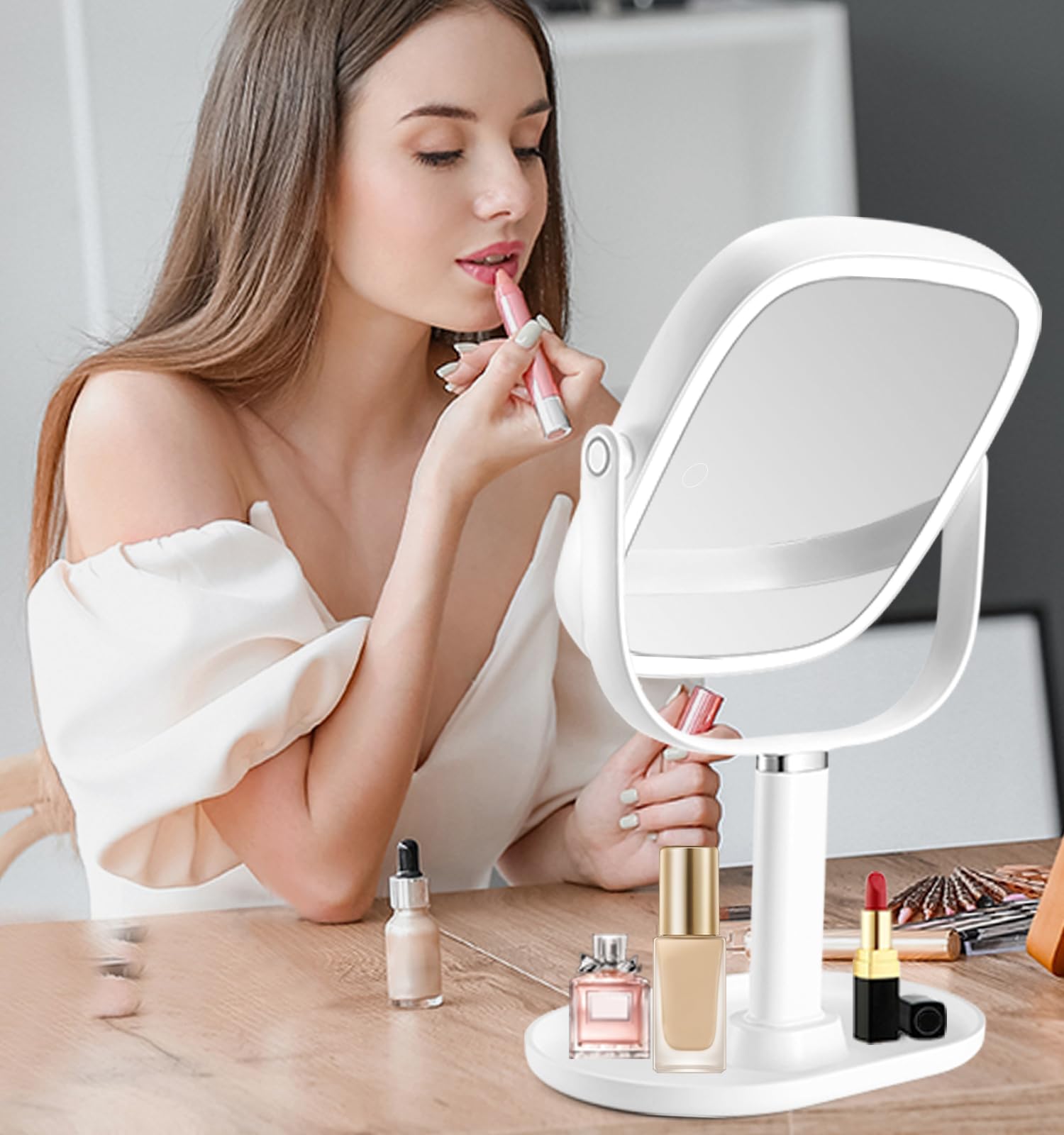 Vanmirr lighted makeup mirror 10x magnification for close-detail work.